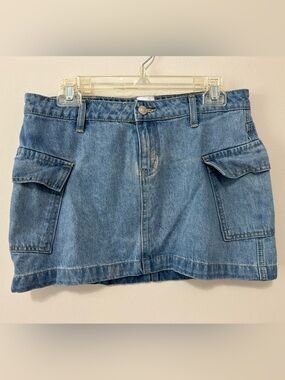 Denim Mini Skirt with Cargo Pockets - Light Blue